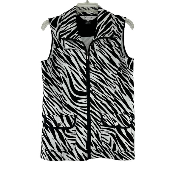Vincente Full Zip Vest Womens Size S Zebra Print Pockets Stretch - Picture 1 of 4